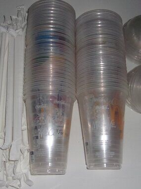 43 McDonalds Medium Size Drink Cup w/Round Lid & Straws